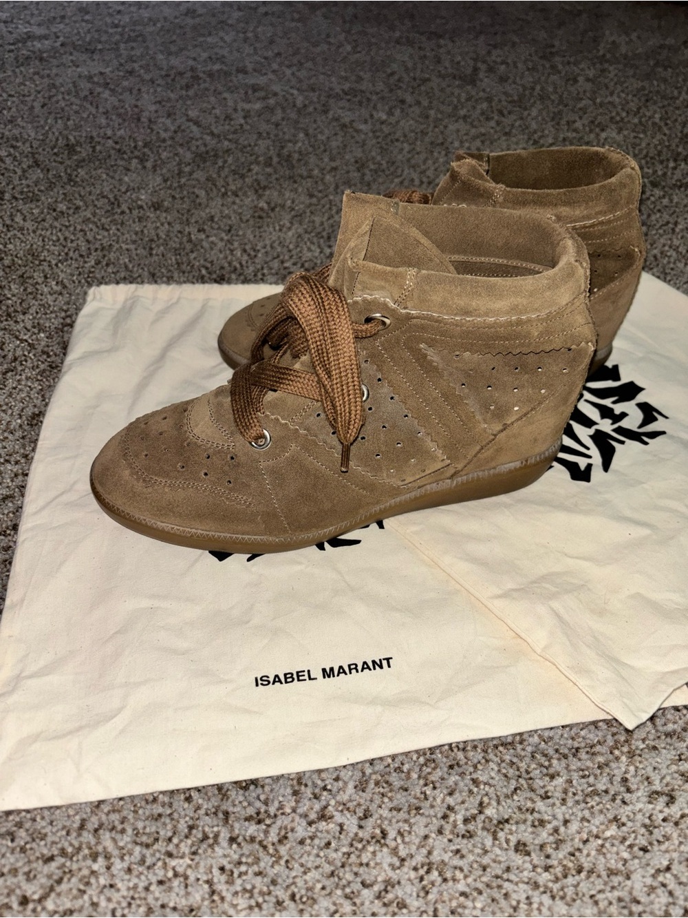 Isabel Marant Brown Suede Lace-Up Wedge Boots - Picture 2 of 12